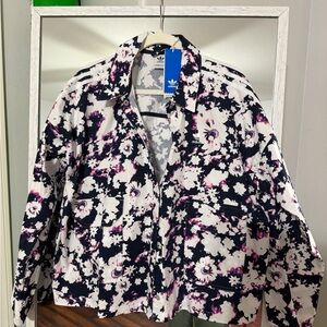 Adidas Navy and Pink Floral Track Top